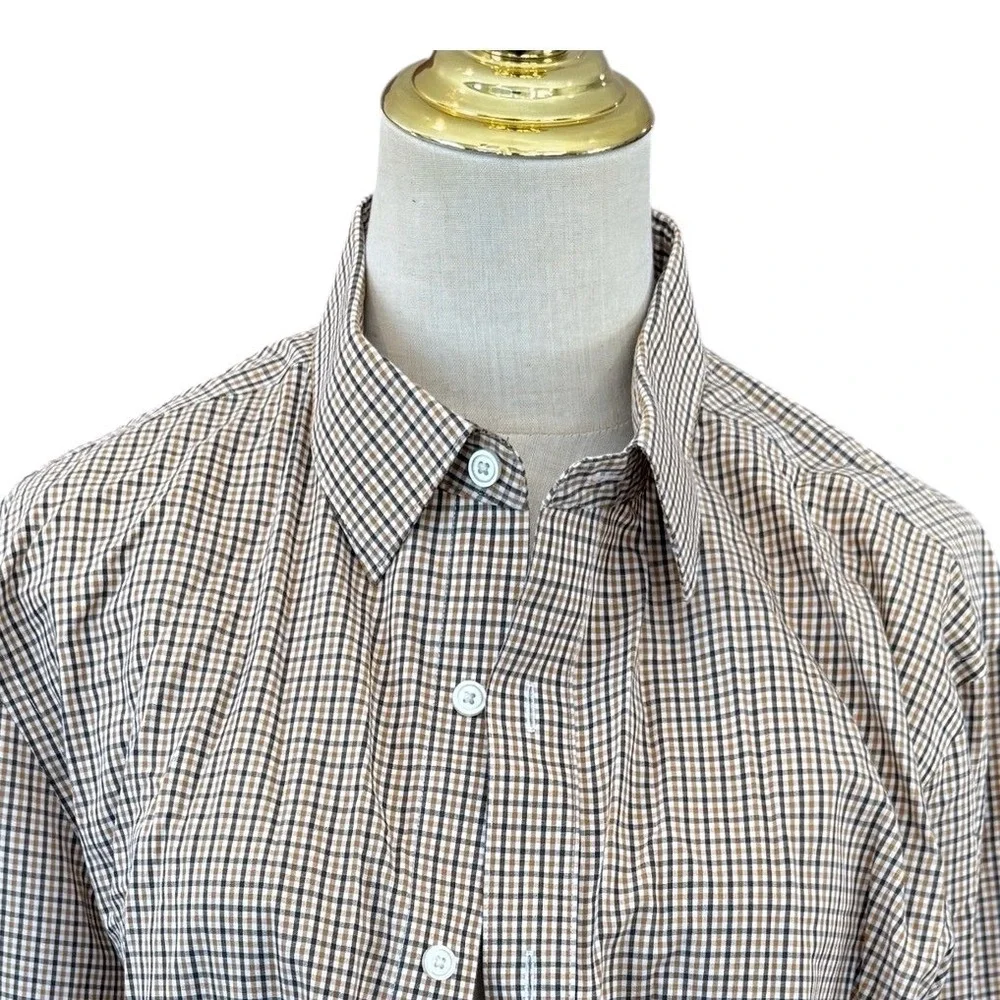 Banana Republic Mens L Non-Iron Untucked Fit Button Down Shirt‎ Brown Gingham